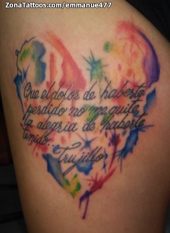 Tatuaje de Corazones, Acuarela, Frases