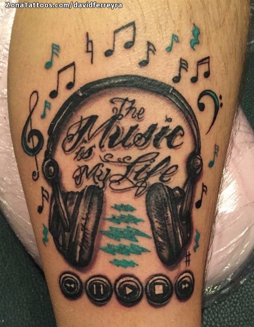 headphones music notes tattoo