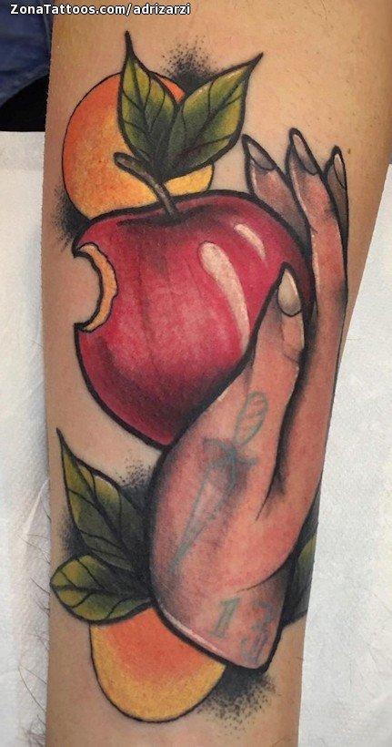 Tattoo of Apples Hands Fruits