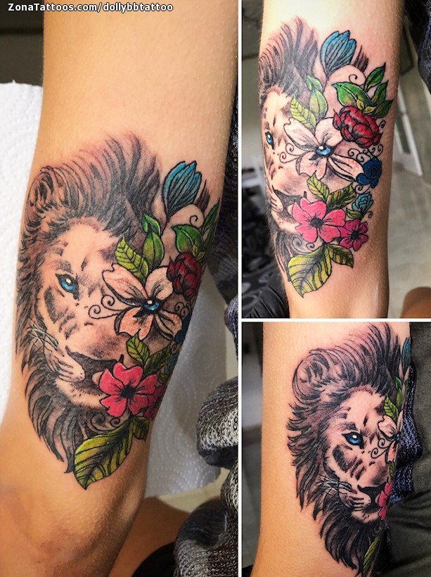 Tatuaje de Leones, Flores, Animales