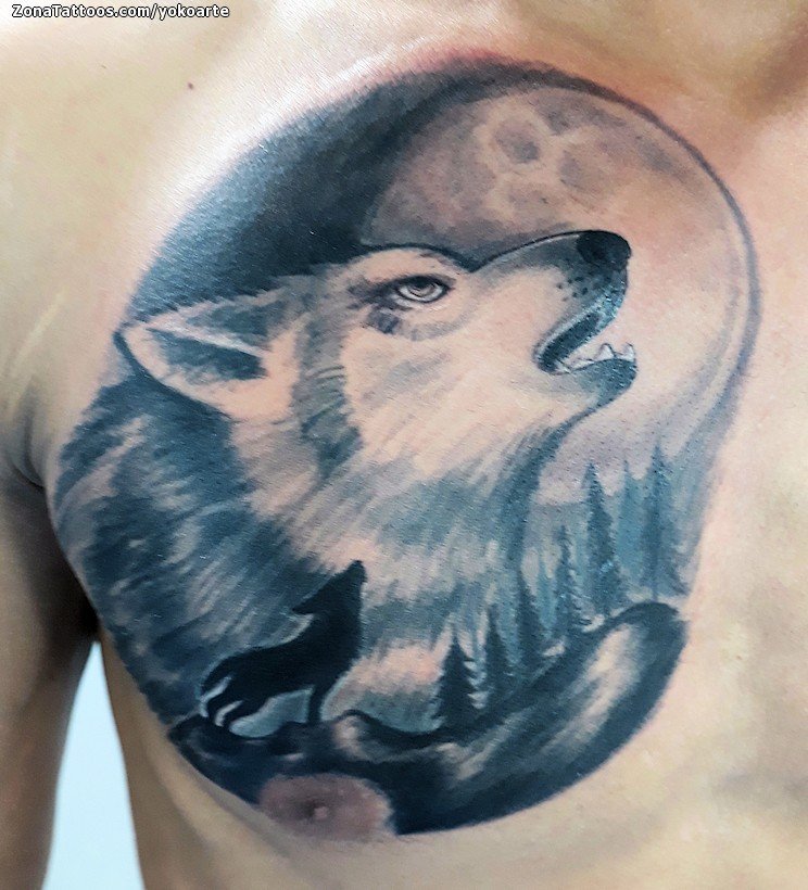 Tatuaje de Lobos, Lunas, Pecho