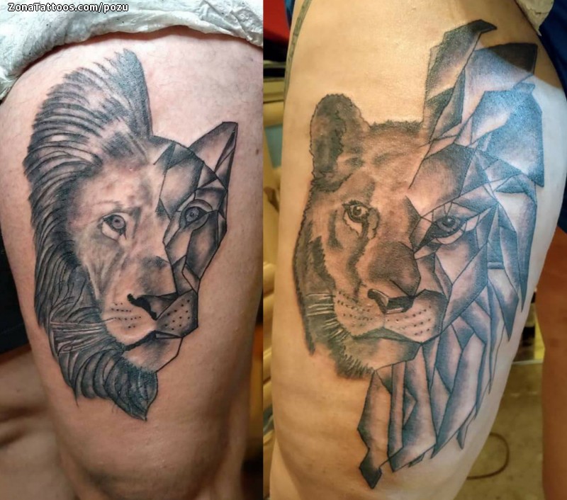 Tatuaje de Leones, Animales, Muslo