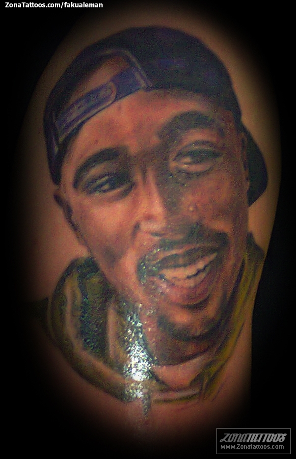 Single needle Tupac portrait tattoo on the right inner