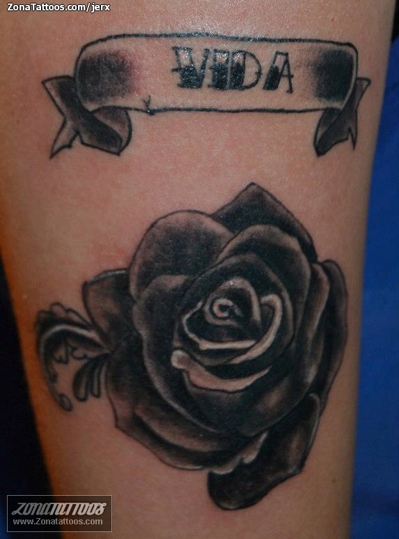 Tattoo of Flowers, Roses, Letters