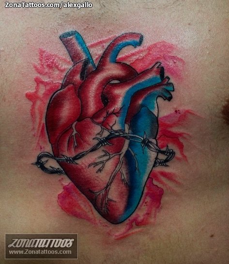 Tattoo of Hearts, Chest, Watercolor