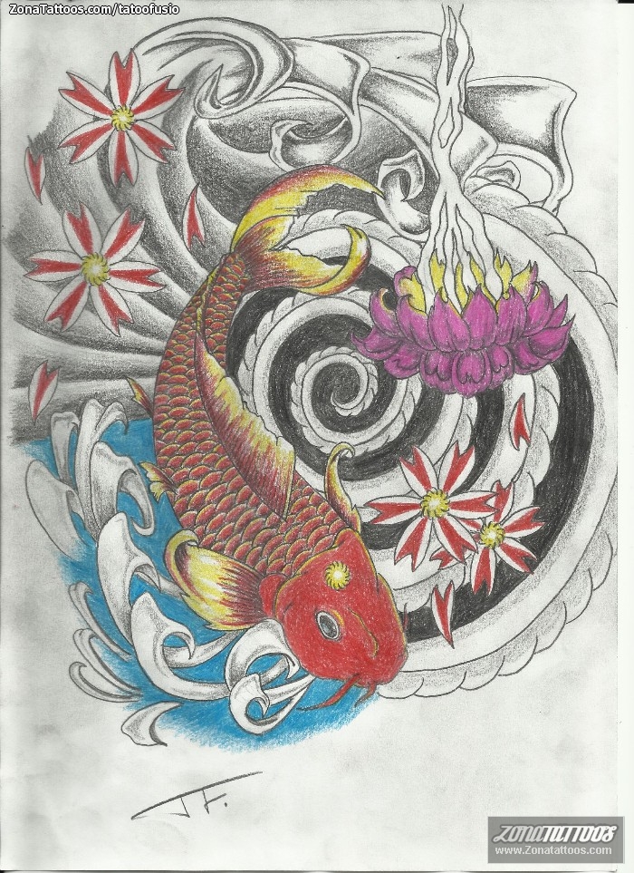 Tattoo flash photo Koi, Fish, Asian