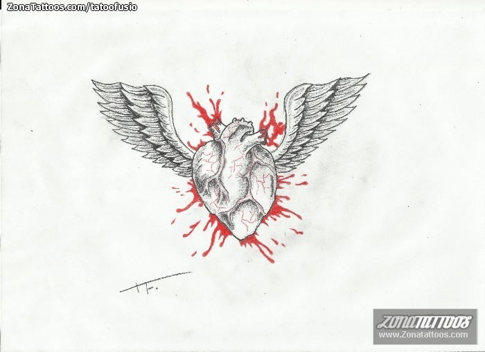 Tattoo flash photo Hearts, Wings, Blood