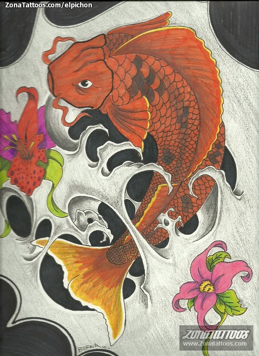 Tattoo flash photo Koi, Asian, Fish