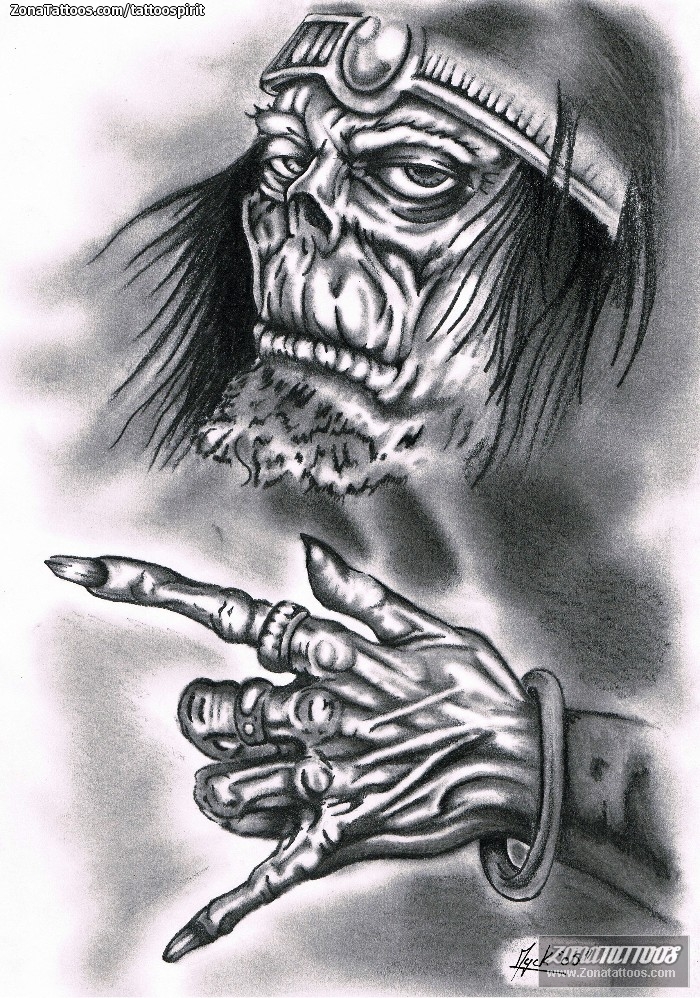 Tattoo flash photo Skulls, Gothic, Hands