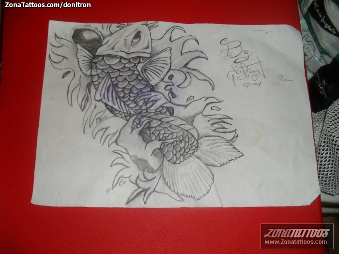 Tattoo flash photo Fish, Koi, Animals