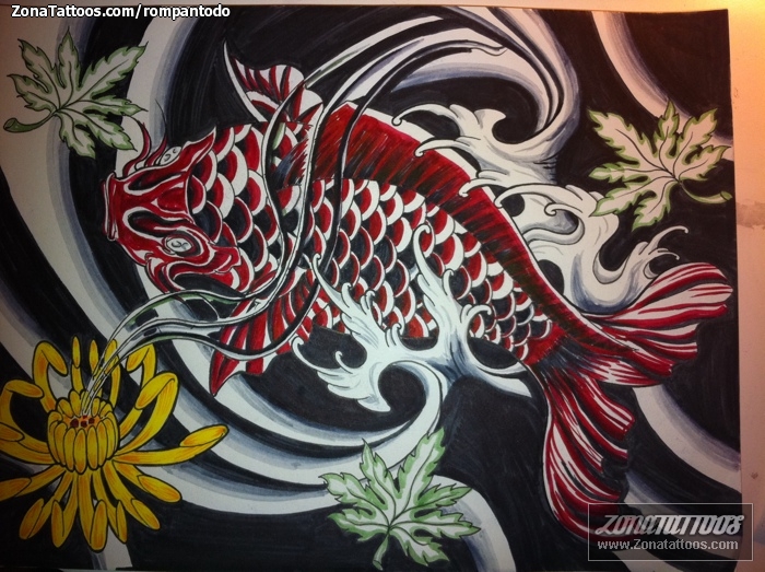 Tattoo flash photo Fish, Koi, Asian