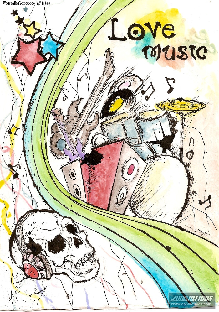 Tattoo flash photo Music, Skulls