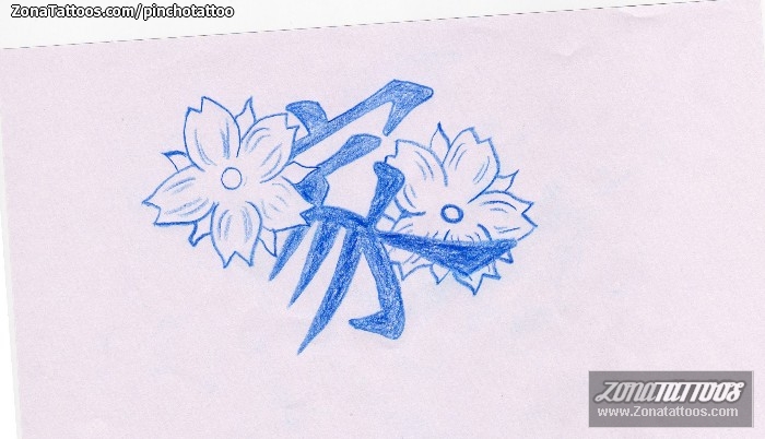 Tattoo flash photo Chinese caligraphy, Flowers, Kanjis