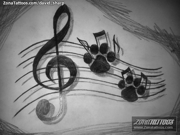 Tattoo flash photo Footprints, Musical notes