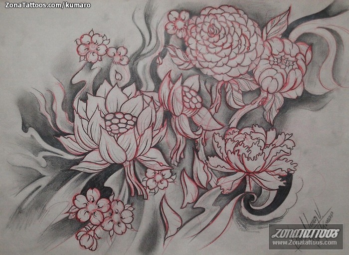 Tattoo flash photo Flowers, Asian