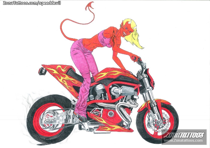 Tattoo flash photo She-devils, Vehicles, Motorbikes