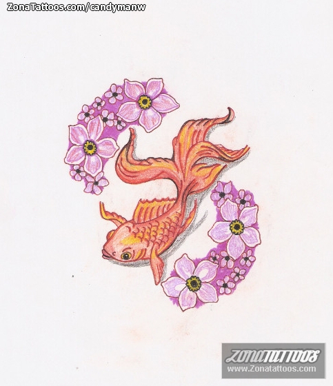 Tattoo flash photo Flowers, Fish, Animals