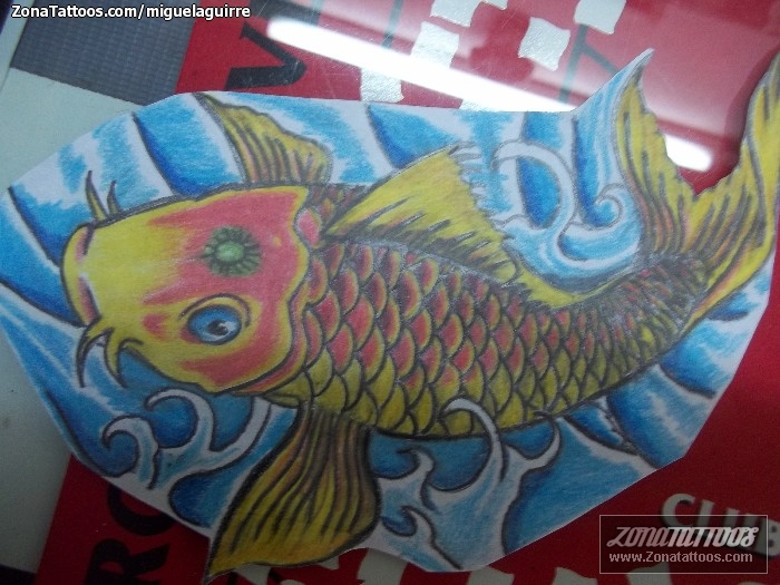 Tattoo flash photo Fish, Asian, Koi