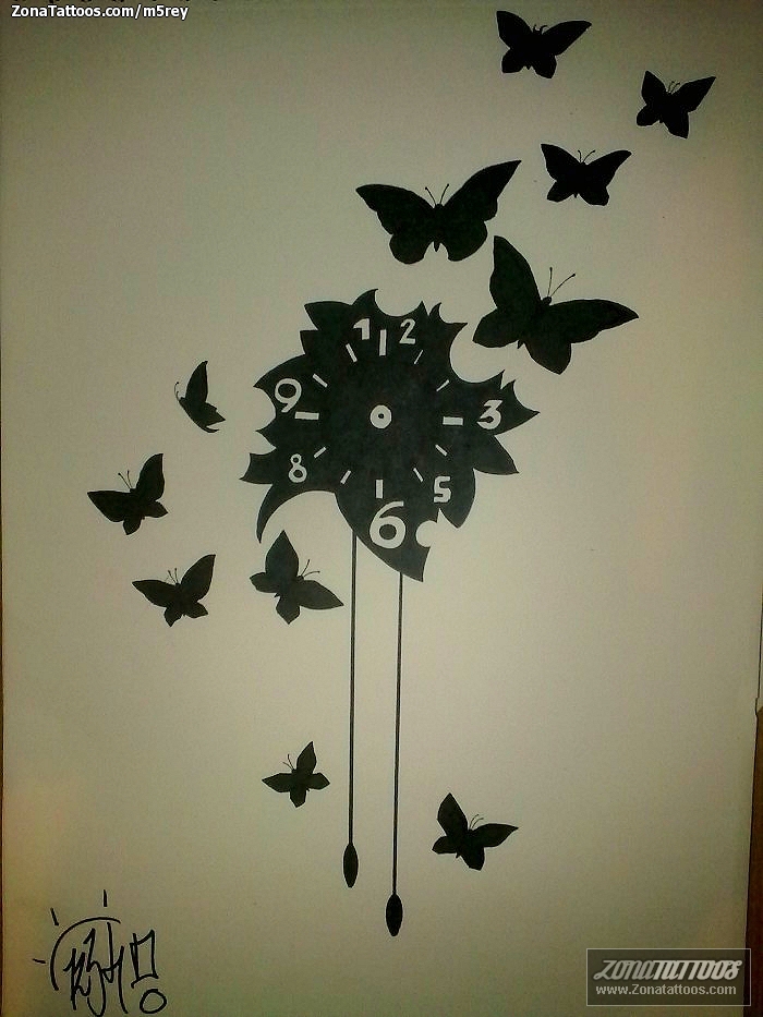 Tattoo flash photo Butterflies, Insects, Clocks