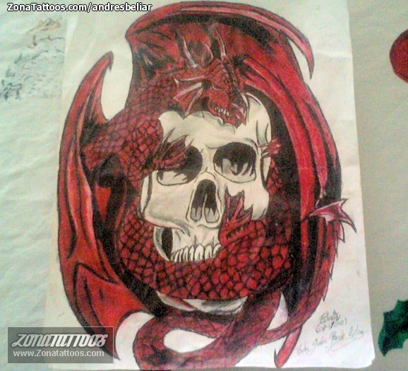 Tattoo flash photo Dragons, Skulls, Fantasy