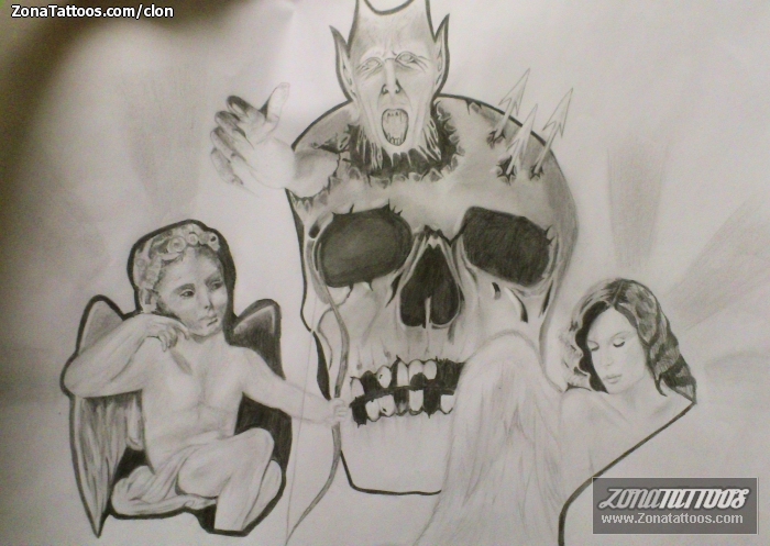 Tattoo flash photo Skulls, Demons, Angels