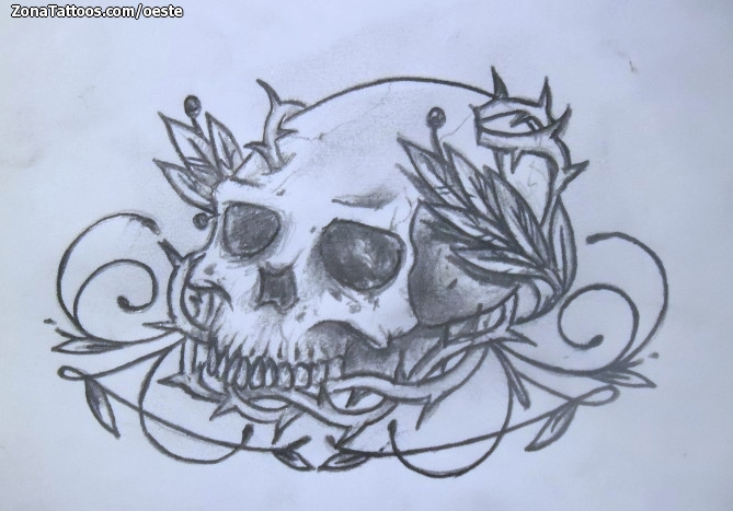 Tattoo flash photo Skulls, Thorns, Laurels