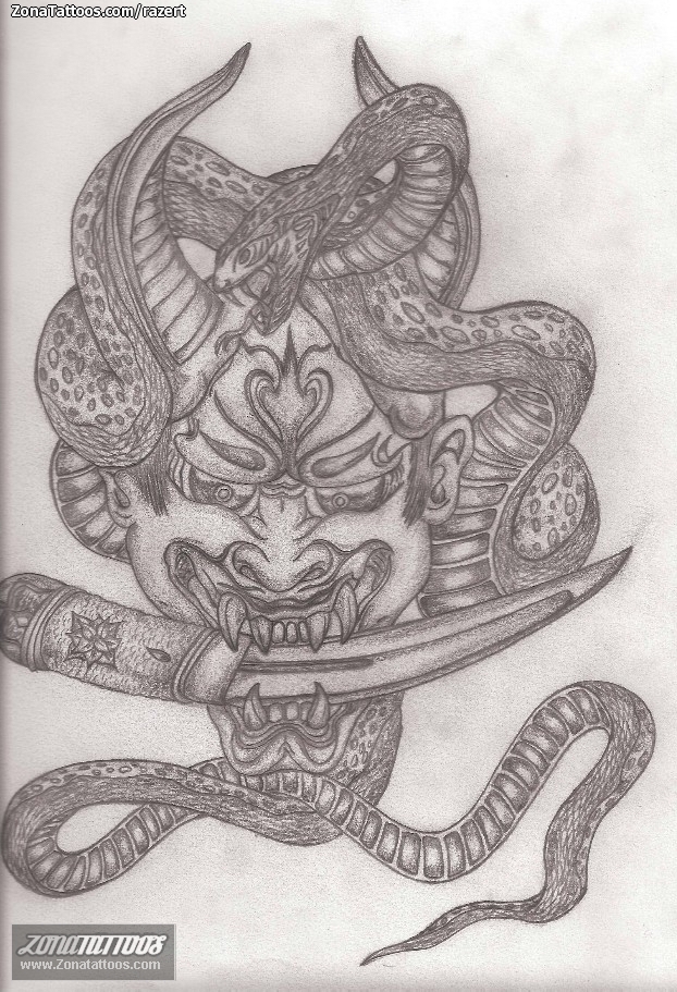 Tattoo flash photo Demons, Asian, Snakes