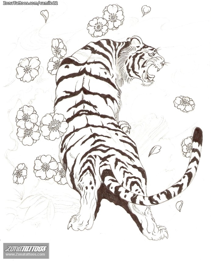 Tattoo flash photo Asian, Tigers, Animals