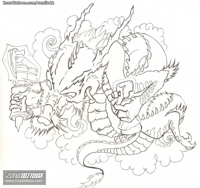 Tattoo flash photo Dragons, Asian