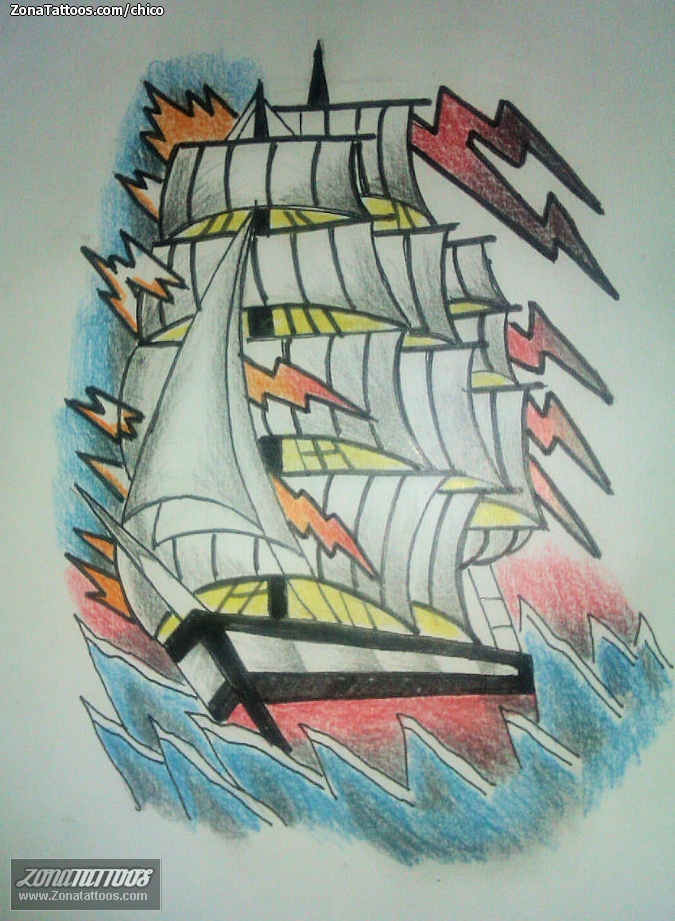 Tattoo flash photo Boats, Vehicles