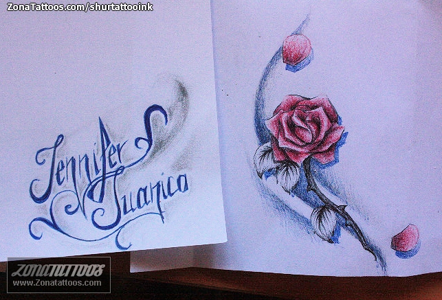 Tattoo flash photo Letters, Names, Roses