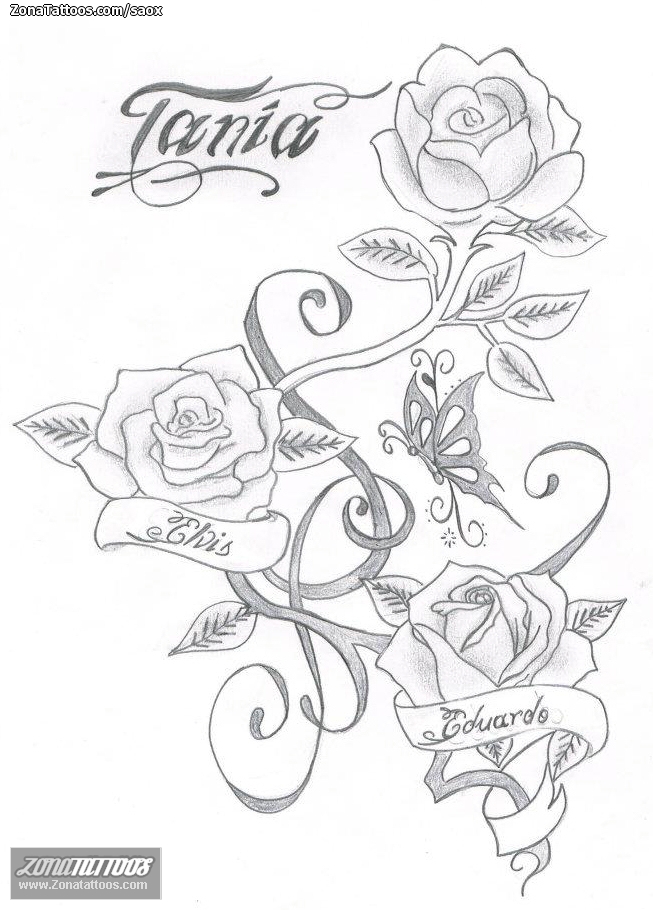 Tattoo Flash of Roses, Flowers