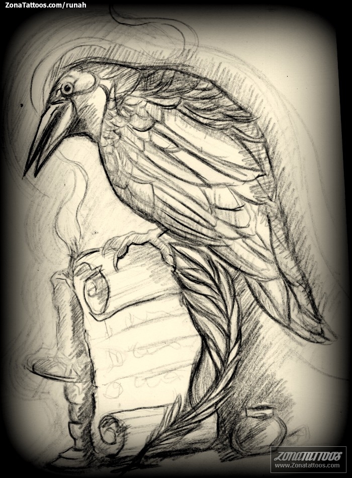 Tattoo flash photo Crows, Scrolls, Candles