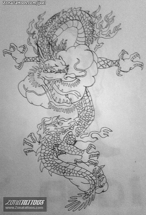 Tattoo flash photo Asian, Dragons