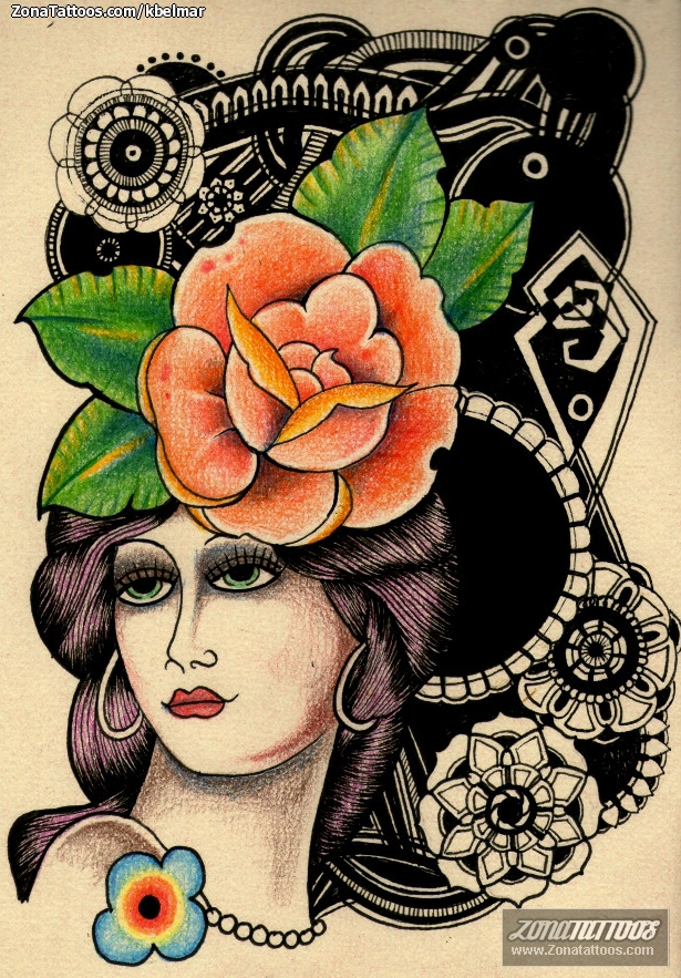 Tattoo flash photo Roses, People, Faces