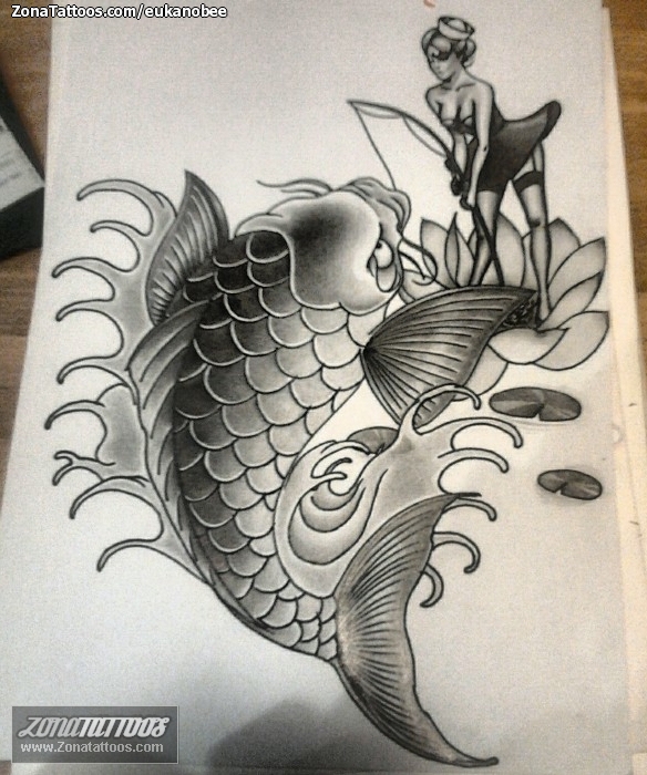 Tattoo flash photo Koi, Pin-ups, Fish