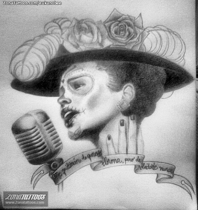 Tattoo flash photo Catrina, Microphones, Hats