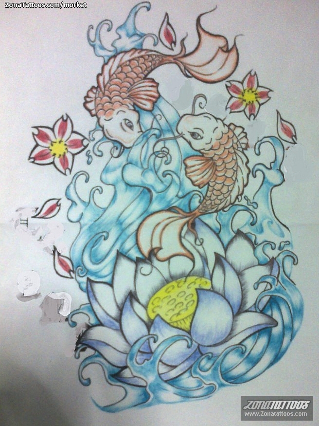 Tattoo flash photo Koi, Fish, Water