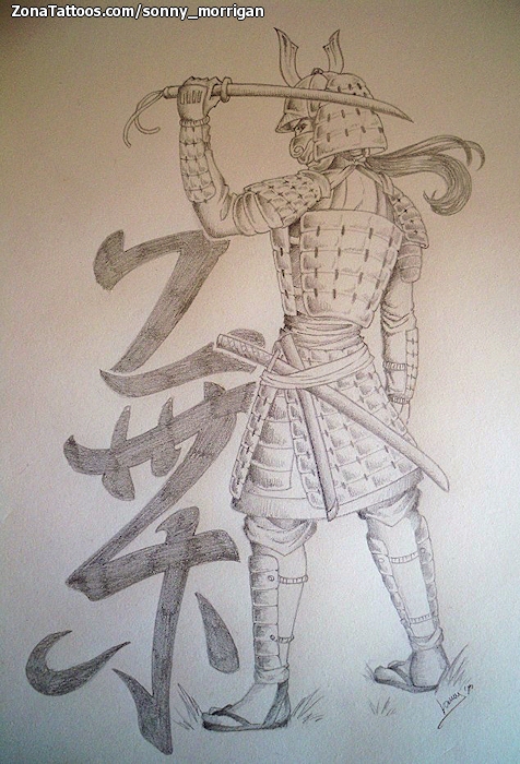 Tattoo flash photo Samurai, Kanjis, Asian