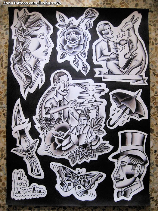 Tattoo flash photo Old School, Roses, Gipsies