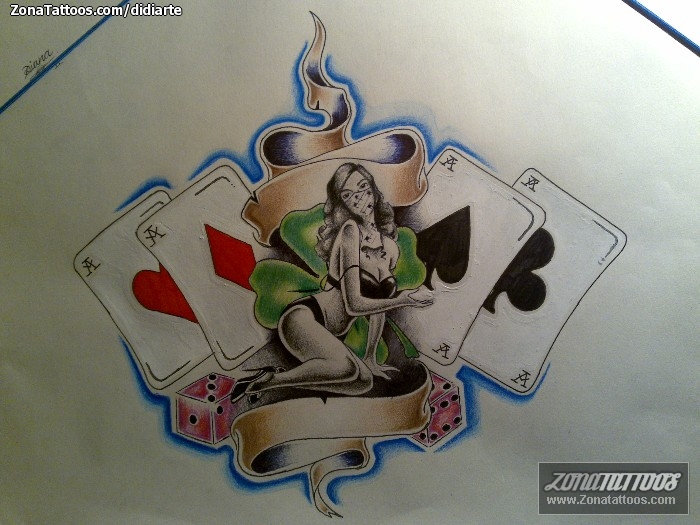 Tattoo flash photo Girls, Cards, Poker