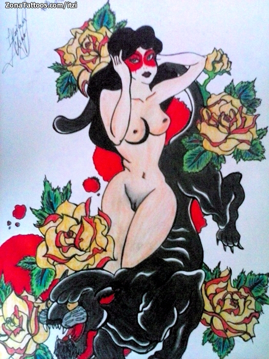 Tattoo flash photo Asian, Roses, Animals