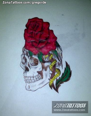 Tattoo flash photo Skulls, Roses