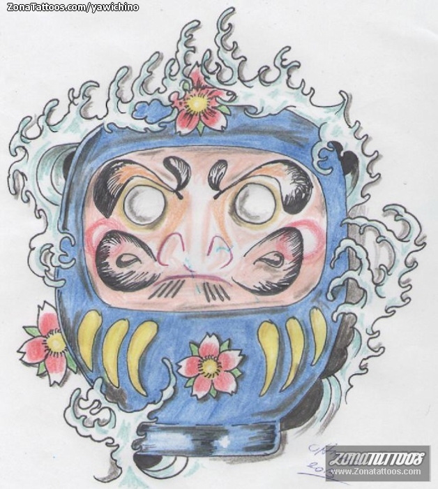 Tattoo flash photo Daruma, Water, Waves