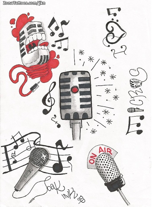 Tattoo flash photo Microphones, Musical notes