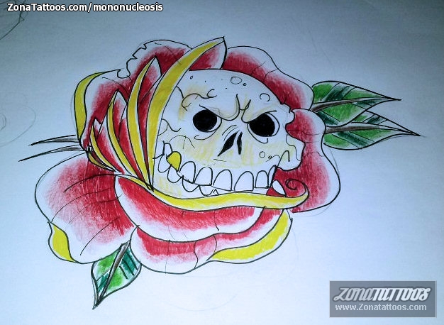 Tattoo flash photo Roses, Flowers, Skulls