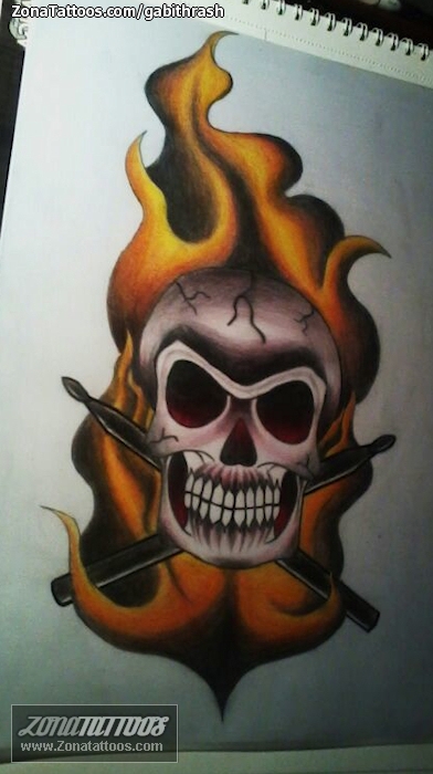 Tattoo flash photo Skulls, Fires, Llamas