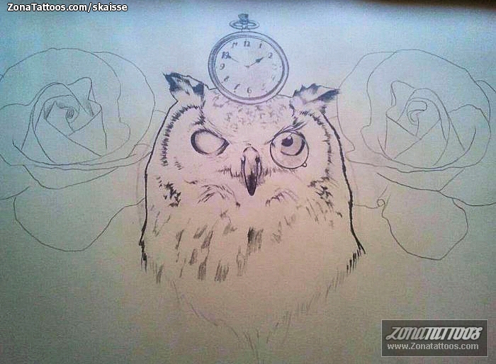 Tattoo flash photo Animals, Birds, Clocks