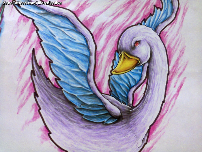 Tattoo flash photo Birds, Swans, Animals