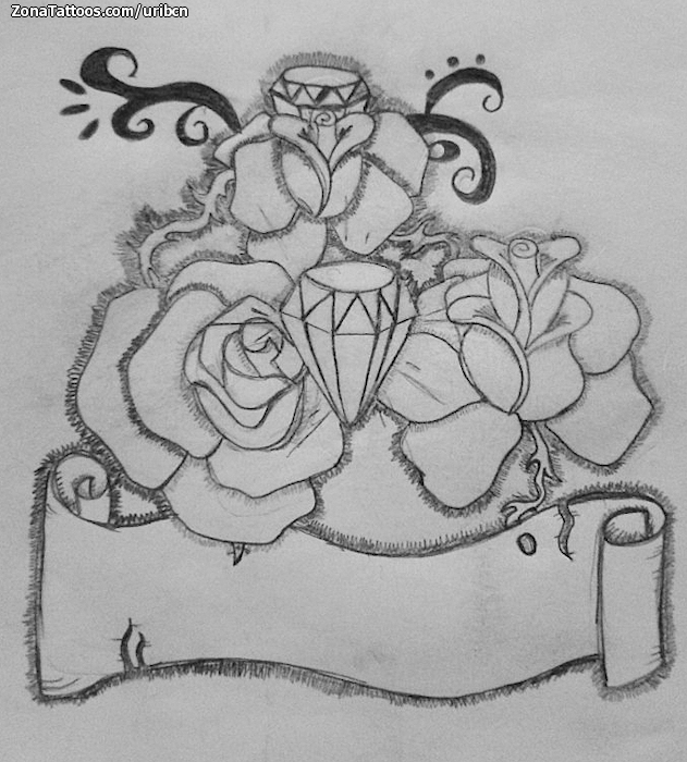 Tattoo flash photo Roses, Flowers, Diamods